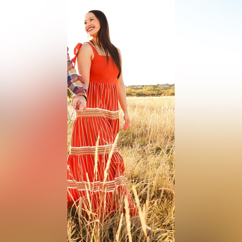 A Loves A Striped Tiered Midi Dress – Size S